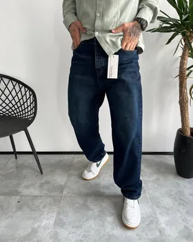 شلوار نیم بگ آبی سرمه ای ساده CK