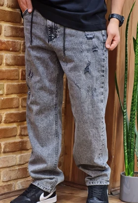 شلوار جین نیم بگ پارچه ترک طوسی زاپ‌دار