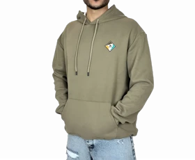 هودی زیتونی کلاهدار اورسایز مردانه مشکی MONO با لوگوی لوزی و چاپ پشت