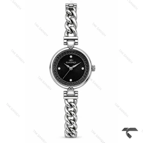 ساعت الگانس زنانه رفرنس EL006 بند کارتیه ای سیلور صفحه مشکی Elegance-11487-L