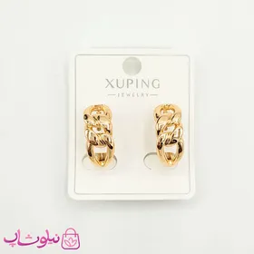 گوشواره حلقه‌ای ژوپینگ طرح کارتیه طلایی پهن