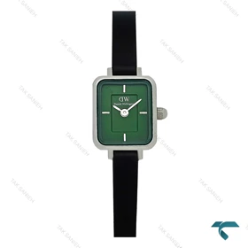 دنیل ولینگتون مینی زنانه مستطیلی سیلور صفحه سبز بند چرم DW-7973-L