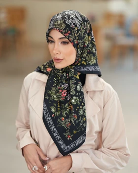 روسری ابریشم توییل دوردستدوز (قواره صد) 30179 (مشکی)