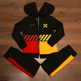 ست سویشرت شلوار مردانه مشکی زرد off-white مدل Manga