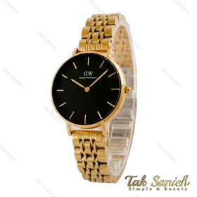 ساعت دنیل ولینگتون زنانه طلایی صفحه مشکی مدیوم DW-5291-L