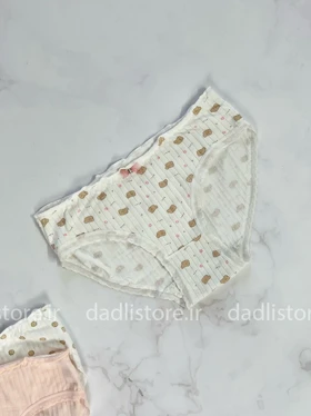 شورت اسلیپ نخ پنبه عروسکی سفید پنککی طرح خرسی