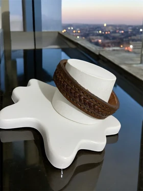 دستبند مردانه چرم طبیعی طرح بافتی کد 3335057