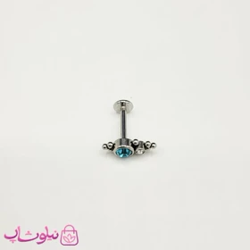 پیرسینگ گوش نقره ای رنگ مدل نگین آبی کد 159