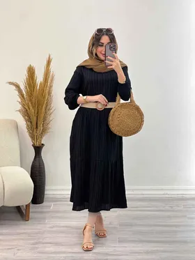 پیراهن بلند برش‌دار دو جیب