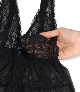 پیراهن حریر و دانتل Neev نیو کد 4902 مشکی Black