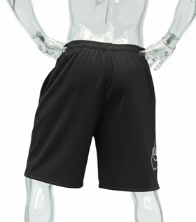 شلوارک بگ نایک (Nike) پارچه کبریتی و لوگو چرمی (مشکی)