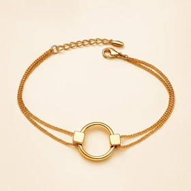 دستبند ژوپینگ طلایی مدل دابل چین با آویز حلقهای