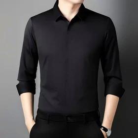 پیراهن مشکی مردانه نخی پارچه ساتن کش پنبه تنخور و پارچه حرفه ای