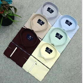 پیراهن ساده تکرنگ پارچه دوشین مردانه قواره کلاسیک _ استین بلند