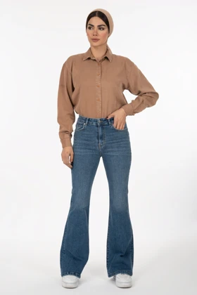 شلوار جین زنانه بوت‌کات فلکس(کشی) آبی وسط رویال جین Royal Jeans