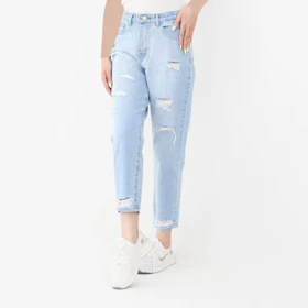 شلوار جین زاپ‌دار آبی روشن کد 408