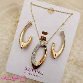 نیم ست زنانه ژوپینگ طلایی نگین‌دار