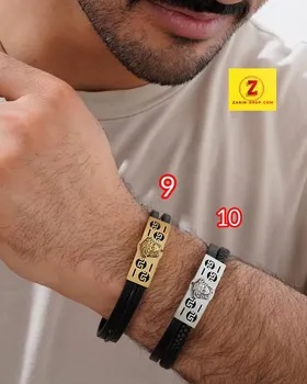 دستبند مردانه چرم و استیل