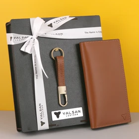 ست هدیه مردانه چرم یلسان مدل پارلا کد KIYA-GS-072 (عسلی)