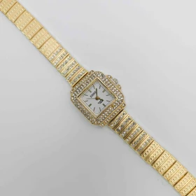 ساعت مچی زنانه مجلسی EHHE نگین‌دار با موتور کوارتز (بند طلایی سفید)