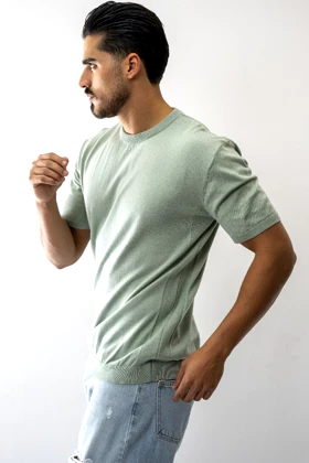 تیشرت آستین کوتاه بافت یقه گرد مردانه