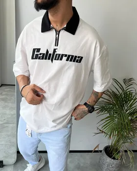 تیشرت دورس نیم زیپ دونخ خارنخورده یقه دار CALIFORNIA رنگ سفید