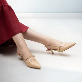 کفش پاشنه‌دار زنانه مدل دو سگک رزا_کرم کد 1957