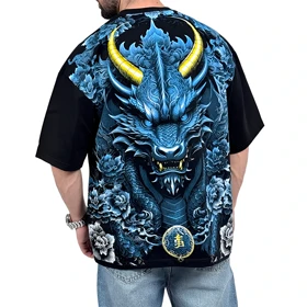 تیشرت مردانه مشکی طرح گرگ آبی