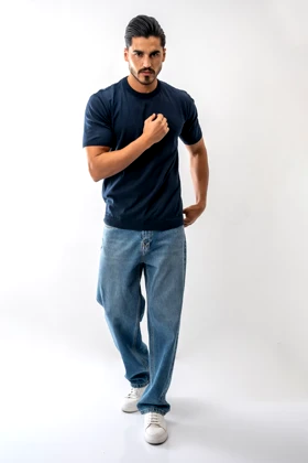 تیشرت آستین کوتاه بافت یقه گرد مردانه