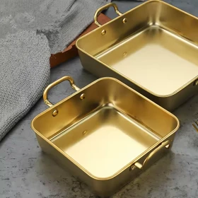 تابه سرو مربع دسته دار استیل طلایی