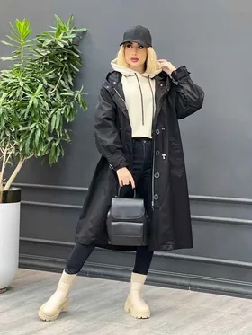 بارانی بلند آستین کمربندی