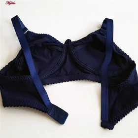 سوتین زنانه نخی مدل بدون فنر سرمه ای کد 3472