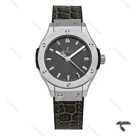 ساعت هابلوت زنانه مینی استیل بند چرم طرح دار ذغالی Hublot-10638-L