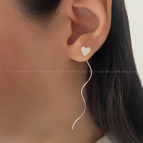 گوشواره نقره قلب طرح موج‌دار