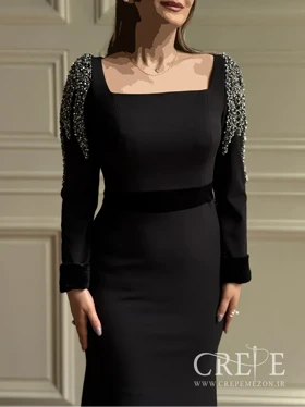 ماکسی سرشانه سنگ دوزی کرپ دالقیچ