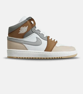 کفش کتانی ساق‌دار مردانه و زنانه سفید طوسی قهوه ای NIKE jordan 1 مدل 8117