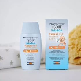 فلوئید ضد آفتاب مینرال کودک ایزدین Isdin مدل Mineral Baby SPF 50 حجم 50 میلی‌لیتر مناسب پوست حساس کودکان