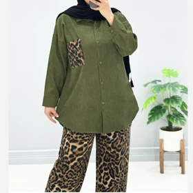 ست مانتو و شلوار زنانه مخمل کبریتی پلنگی