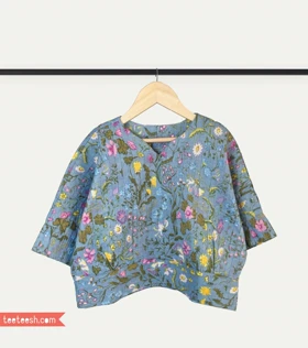 بلوز آبی گلدار