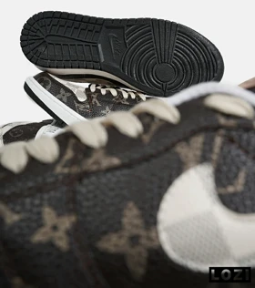 کفش کتانی مردانه و زنانه قهوه ای کرم NIKE jordan 1 x LOUIS VUITTON