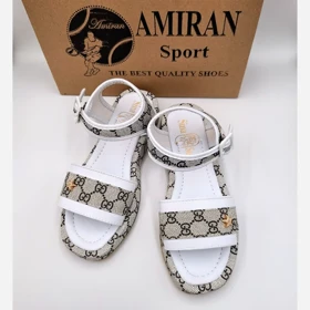 کفش تابستانی زنانه و دخترانه صندل رکابدار سفید طرح گوچی ارسال رایگان