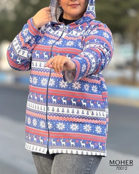 هودی زنانه سایز بزرگ طرح گوزن و برف