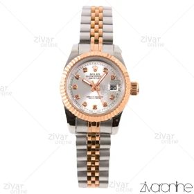 ساعت رولکس دیت جاست زنانه رزگلد نقره ای ایندکس نگین‌دار 102239