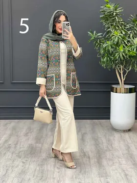 ست مانتو و شلوار طرح دار آستین پاکتی