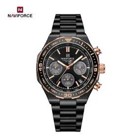 ساعت مچی مردانه NAVIFORCE NF8049 دو رنگ مشکی رزگلد