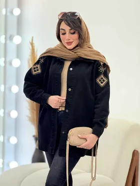 مانتو جین سرشانه گلدوزی