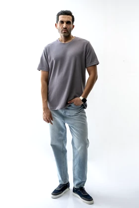 تیشرت آستین کوتاه ژاکارد بیسیک مردانه