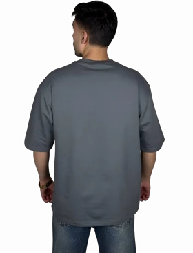 تیشرت آستین کوتاه مردانه طوسی طرح دار گرافیکی