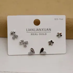 پک گوشواره نگین‌دار ریشنا با آبکاری نقره925 رنگ سیلور