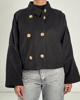 ترنچ کت یقه دکمه کد 100159 (مشکی)